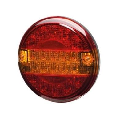Lampă de semnalizare stop HELLA cu LED-uri, model 2SD 357 026-001, compatibilă cu 12/24V, 20 LED-uri, sticlă roșu/galben, diametru 140 mm